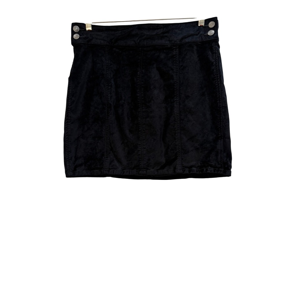 Free People Black Velvet Mini Skirt Size 31 O-Ring Back Zip Double Button Side